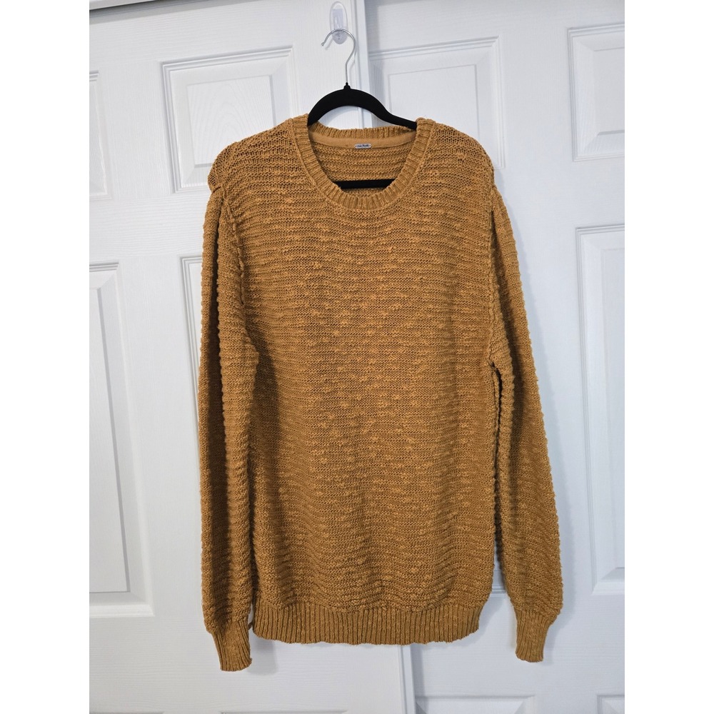Free People Small Mustard Textured Knit Crew Neck Pullover Sweater Boho